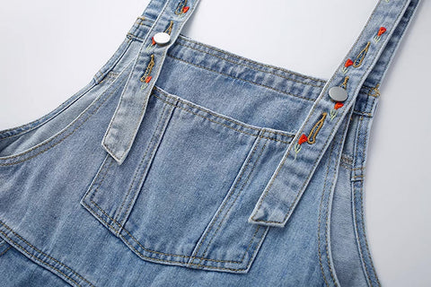 Rosy Days Embroidered Short Overalls