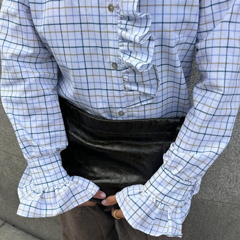 Cotton Plaid Ruffle Lace Long Sleeve Shirt