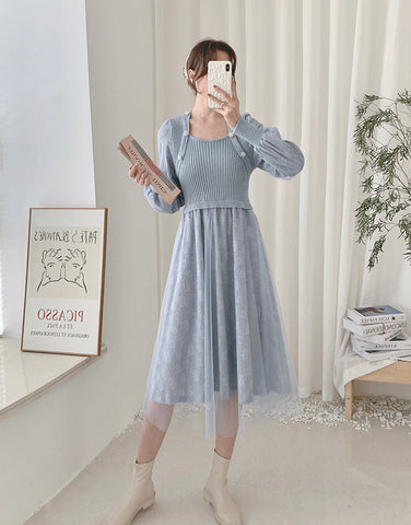 Vestido de suéter de punto con encaje