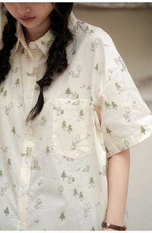 Boyfriend Forest Bunny Button Up Shirt