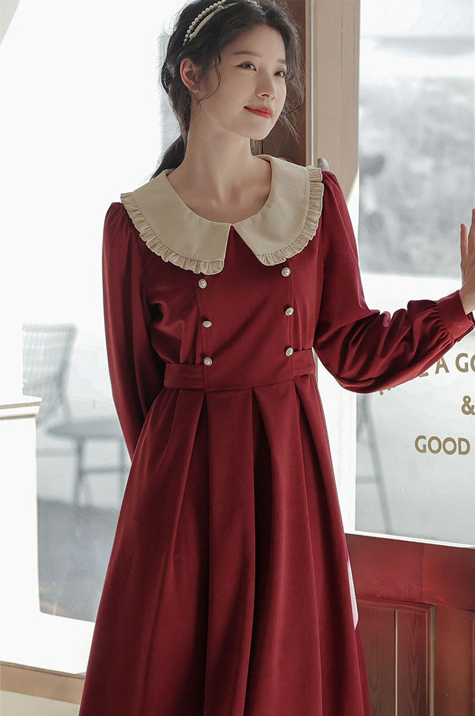 Corduroy Suede Peter Pan Midi Dress