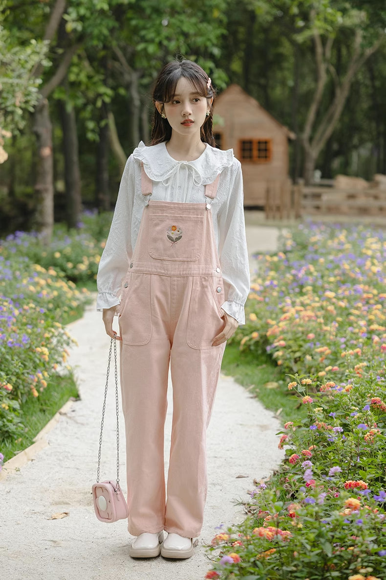 Flower Bouquet Embroidered Overalls