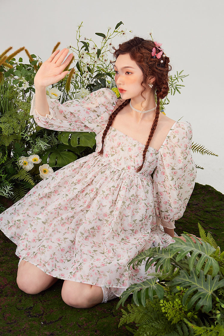 Vestido mini abullonado reversible Rose Tea