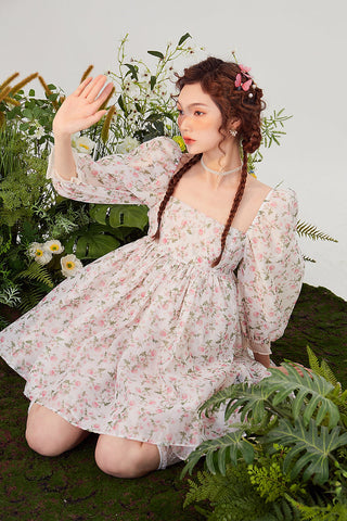 Vestido mini abullonado reversible Rose Tea