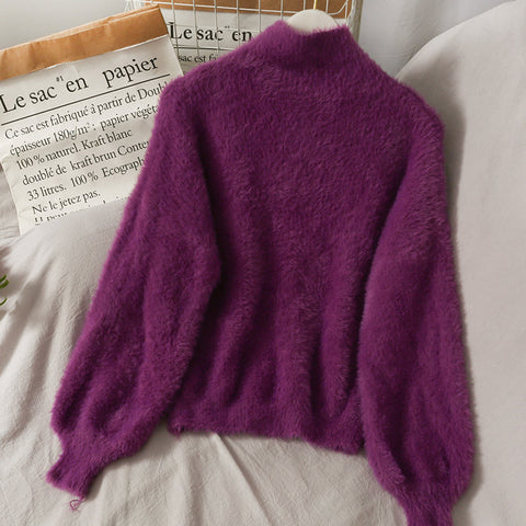 Fuzzy High Neck Sweater