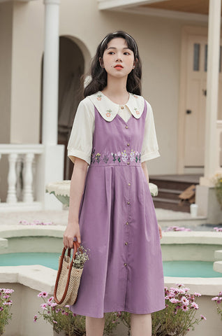 Wild Garden Button Pinafore Dress