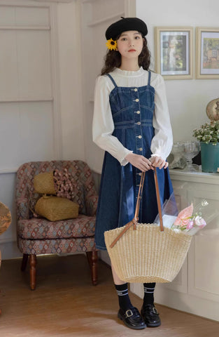 Midi-Camisole-Kleid aus Denim mit Knopfleiste