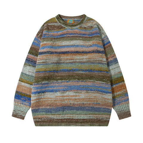 Vintage Color Block Striped Knit Sweater
