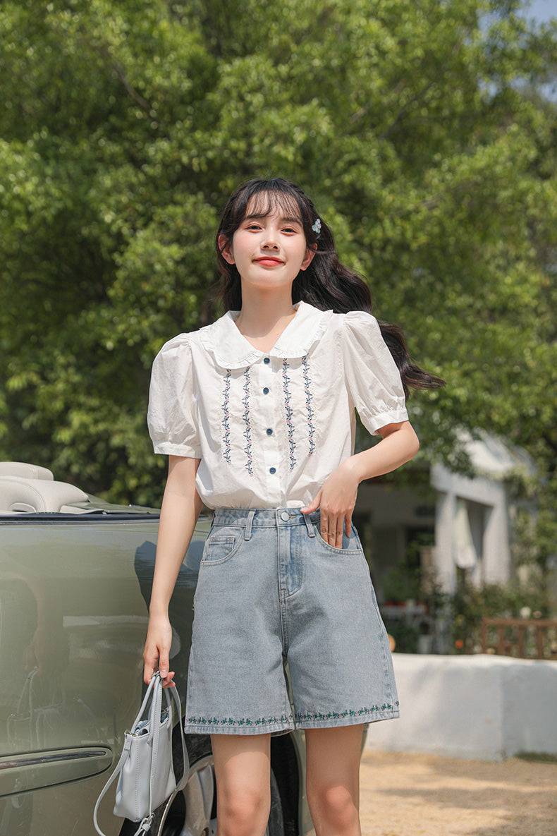 Flower Vines Embroidered Blouse