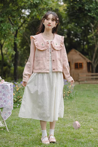 Sweet Heart Flower Embroidered Jacket