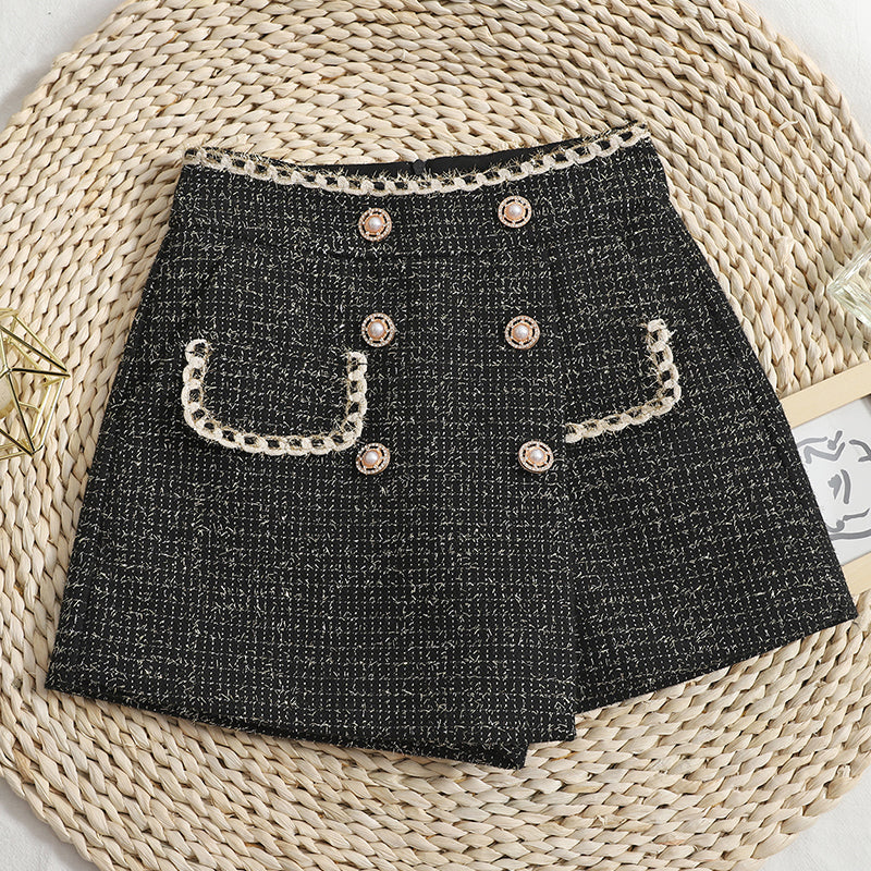 Pantalones cortos asimétricos de tweed preppy