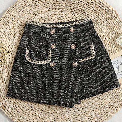 Pantalones cortos asimétricos de tweed preppy
