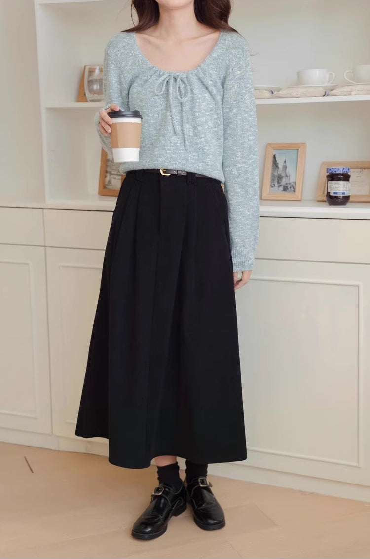 Belted Corduroy Midi Skirt