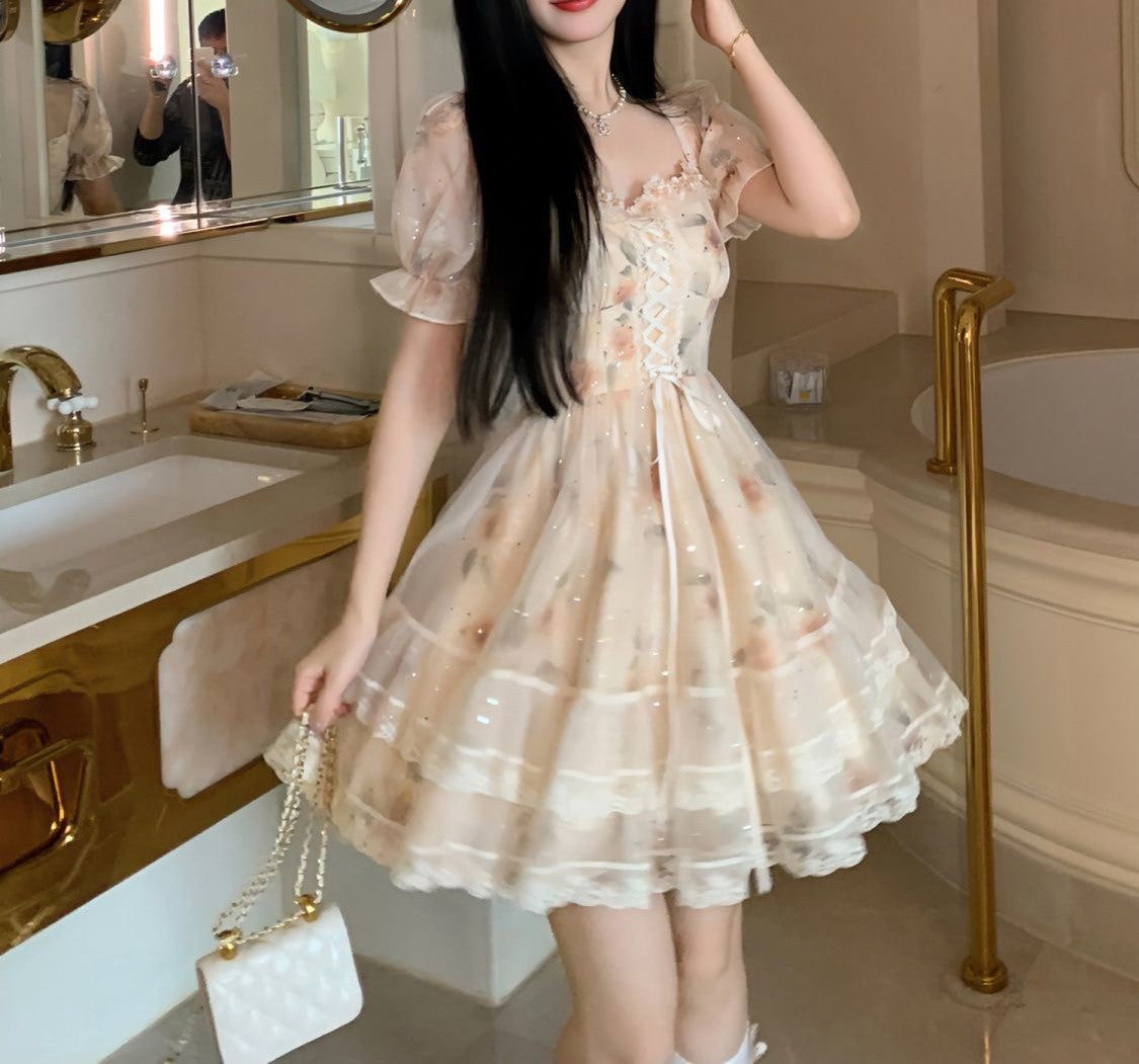 Elegant Floral Pattern Sweet Lace Mini Dress