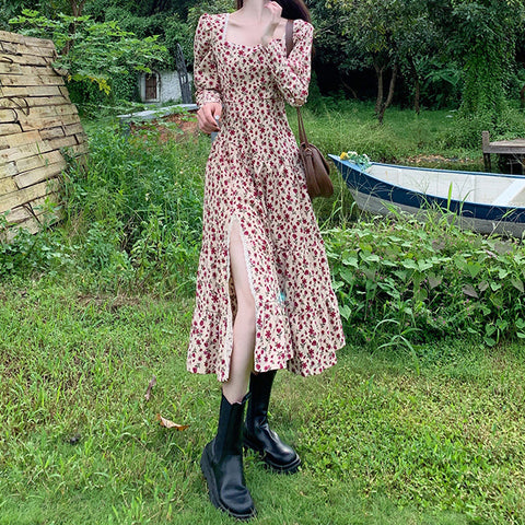 Vestido midi de pana con estampado floral