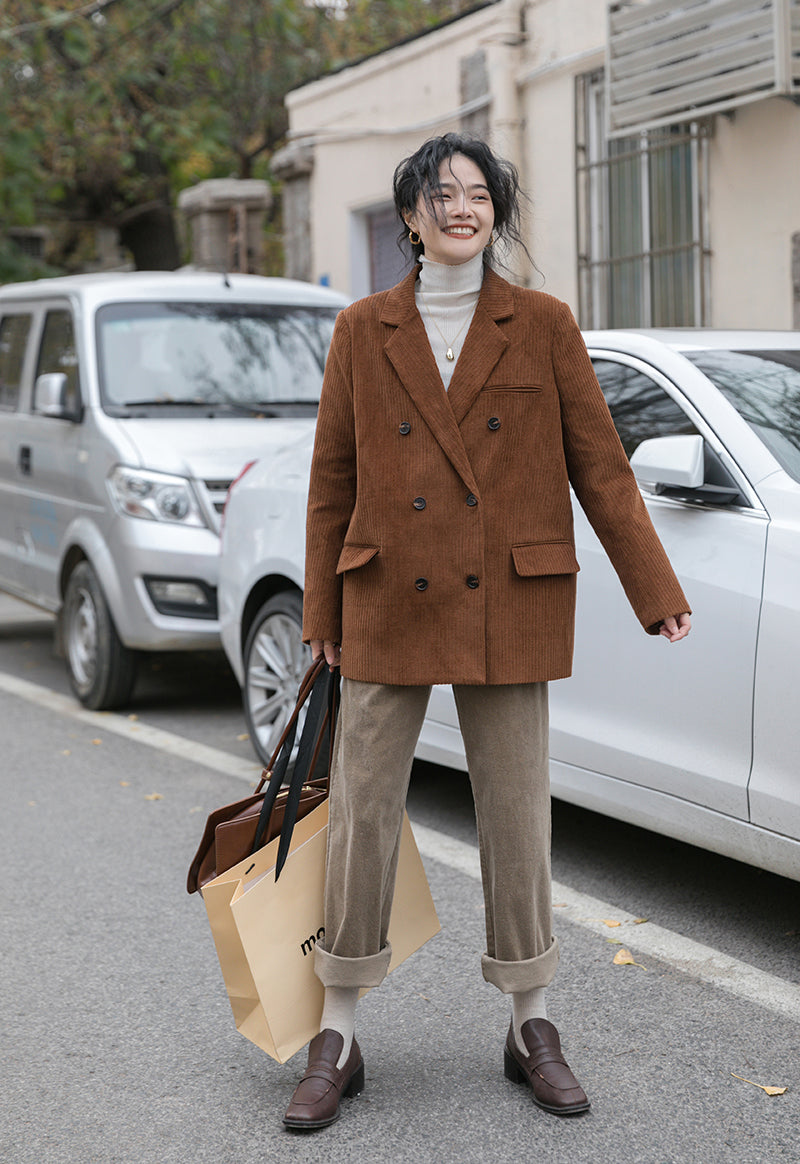 Corduroy Double Breasted Blazer Jacket