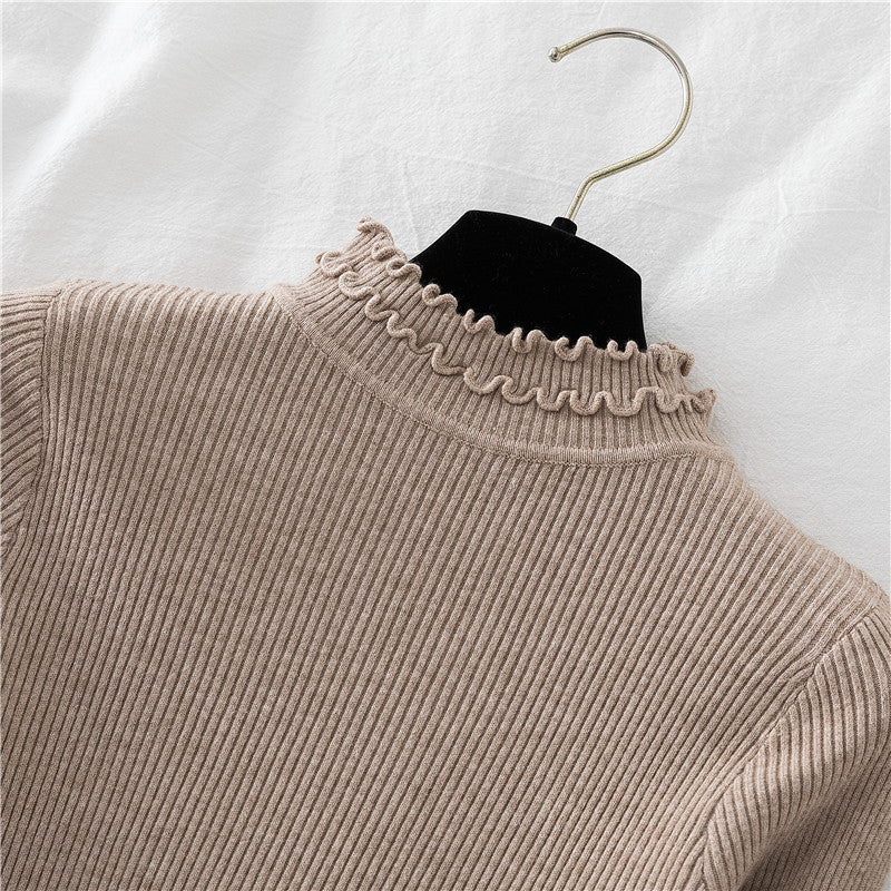 Basic-Pullover mit Stehkragen und Rüschen