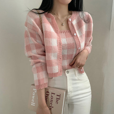 Gingham Cropped Cardi & Cami Set
