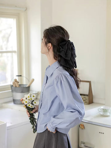 Basic Bluse mit langen Puffärmeln