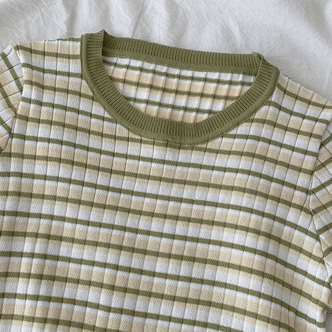 Short Sleeve Stripe Sweater