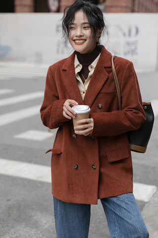 Corduroy Double Breasted Blazer Jacket