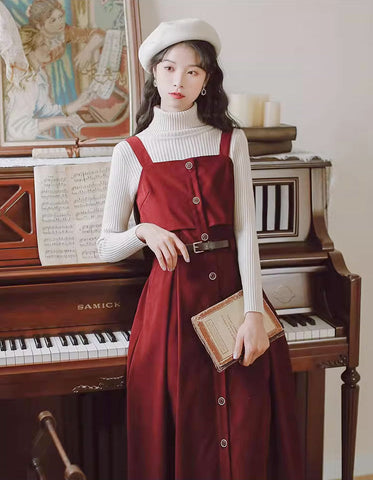 Suede Button Up Cami Pinafore Dress