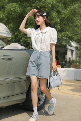 Flower Vines Embroidered Blouse