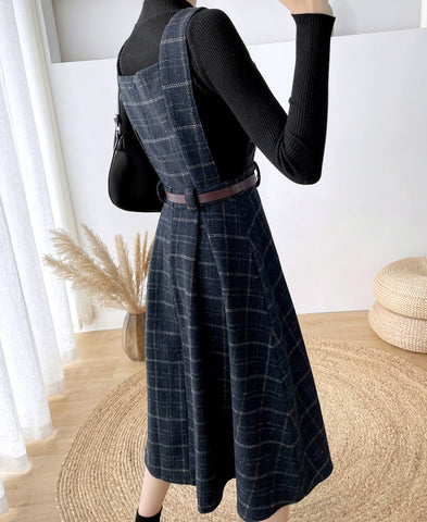 Plaid Pinafore Midi Dress