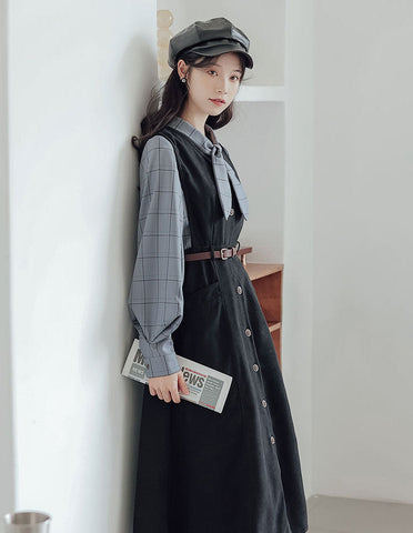 Button Up Suede Pinafore Dress