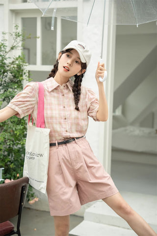 Strawberry Matcha Plaid Blouse