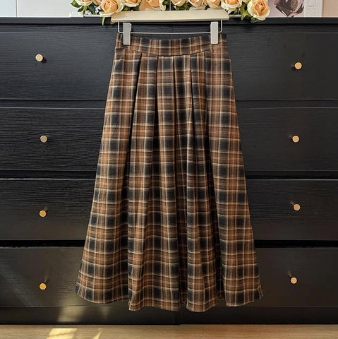 Autumnal Plaid Midi Skirt