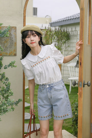 Daisy Chain Embroidered Shorts