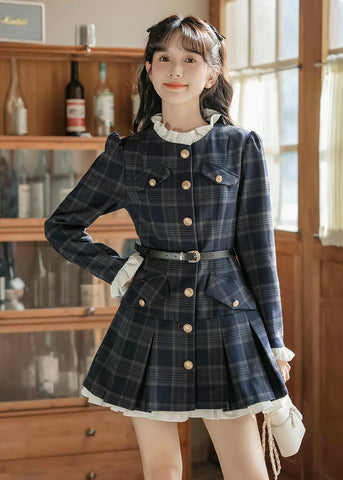 Academia Plaid Button Mini Dress