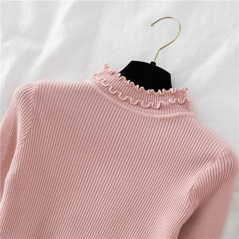 Basic-Pullover mit Stehkragen und Rüschen