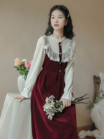 Lace High Neck Sweater Dress