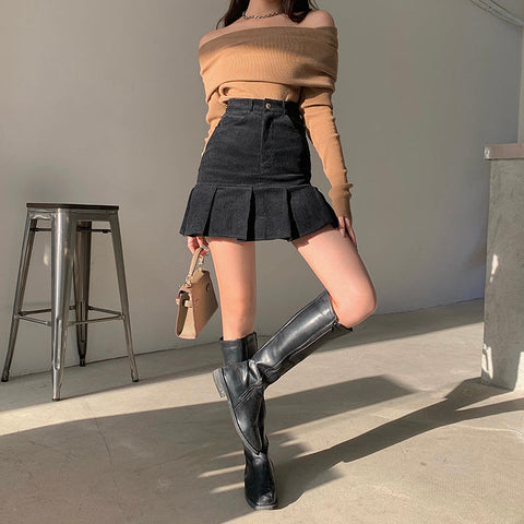 Corduroy Mermaid Pleated Skirt