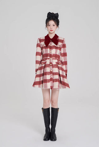 Minivestido a cuadros con estampado de bastón de caramelo
