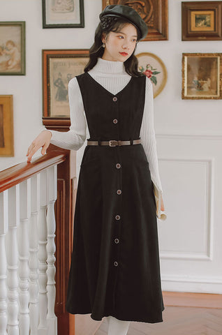Button Up Suede Pinafore Dress