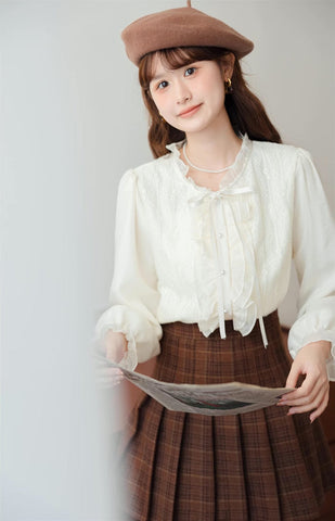 Ruffle Trim Tie Neck Blouse