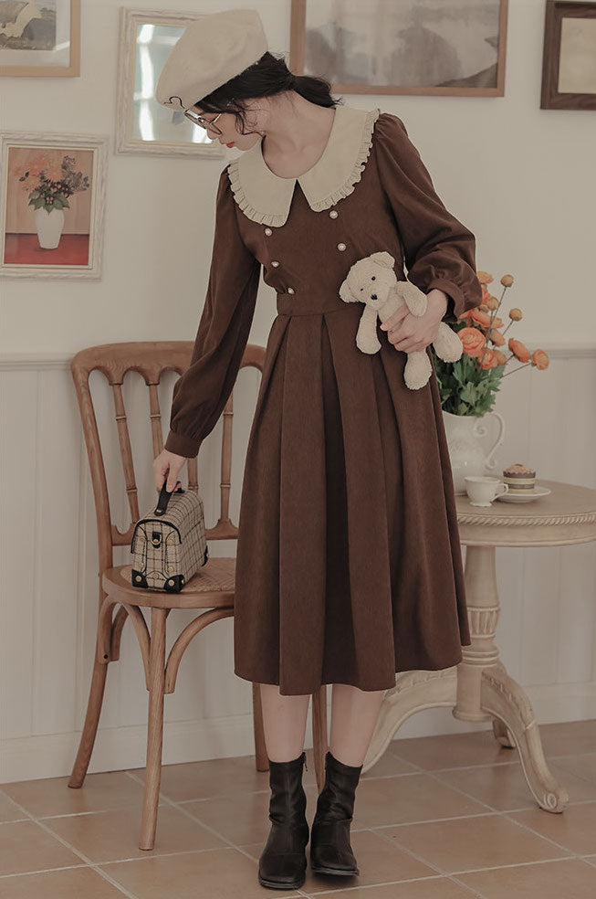 Corduroy Suede Peter Pan Midi Dress