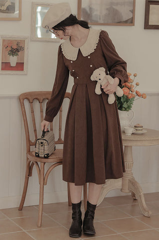 Corduroy Suede Peter Pan Midi Dress