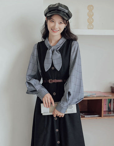 Button Up Suede Pinafore Dress