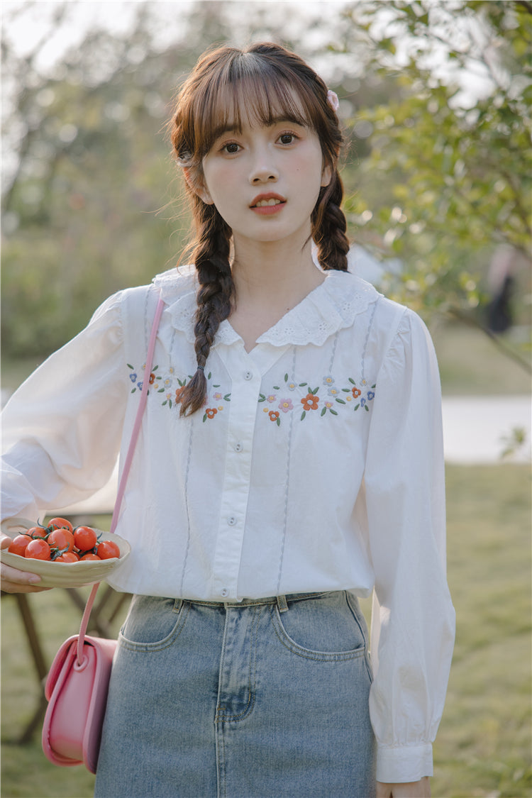 Falling Florals Embroidered Blouse