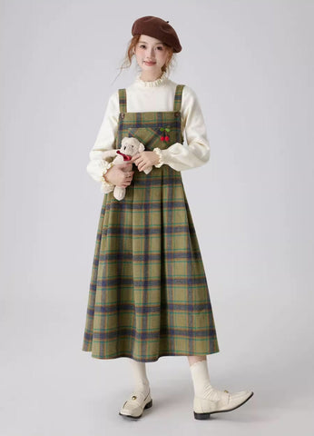 Matcha Plaid Midi Pinafore