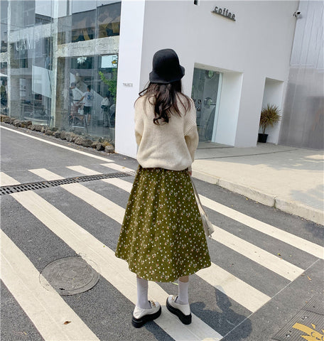 Raining Flowers Corduroy Midi Skirt