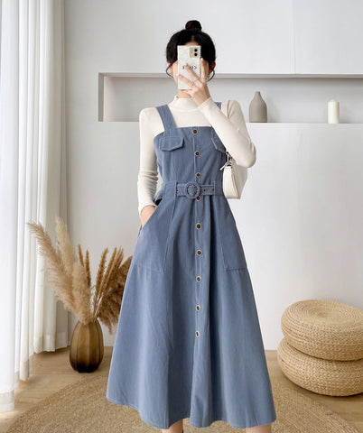 Corduroy Button Up Midi Dress