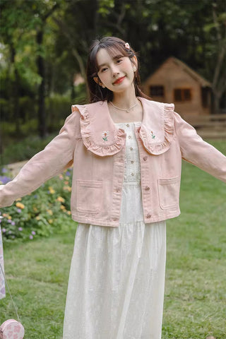 Sweet Heart Flower Embroidered Jacket