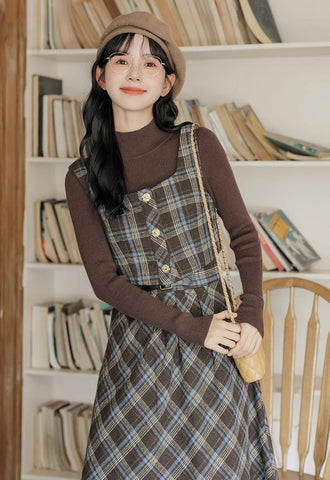 Mint Mocha Kariertes zweiteiliges Midi-Set