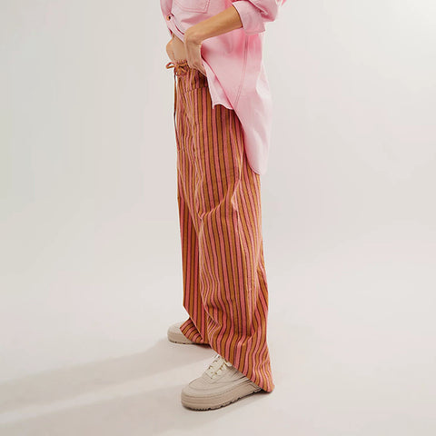 Loose-Pocketed Casual Sports Striped Trousers
