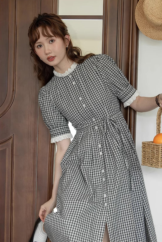 Button Up Plaid Midi Dress